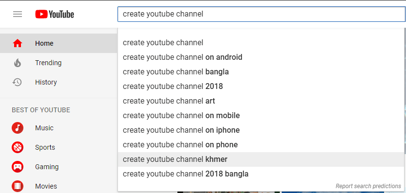 create youtube channel search