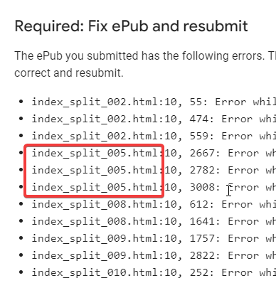 epub upload error report